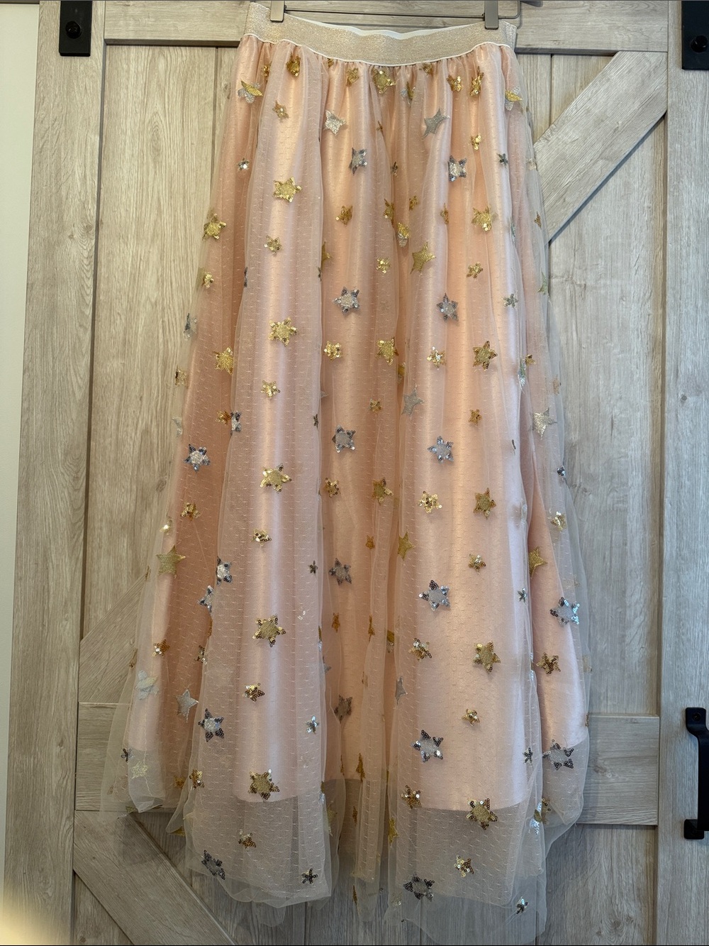Ele Story Maxi Tulle Skirt with Gold & Silver Star Embellishments - Pink